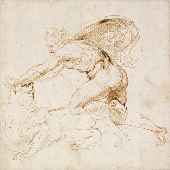 Recto: Hercules overpowering a Lion
