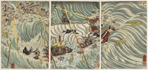 The Taira ghosts attacking Yoshitsunes's ship (Daimotsu no ura Yoshitsune shuju)