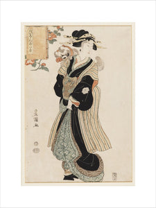 Woman with a Peking dog on her shoulder