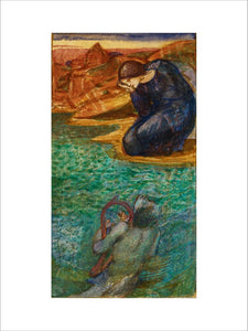 A figure kneeling by a river with another figure in the water, 1848-1898