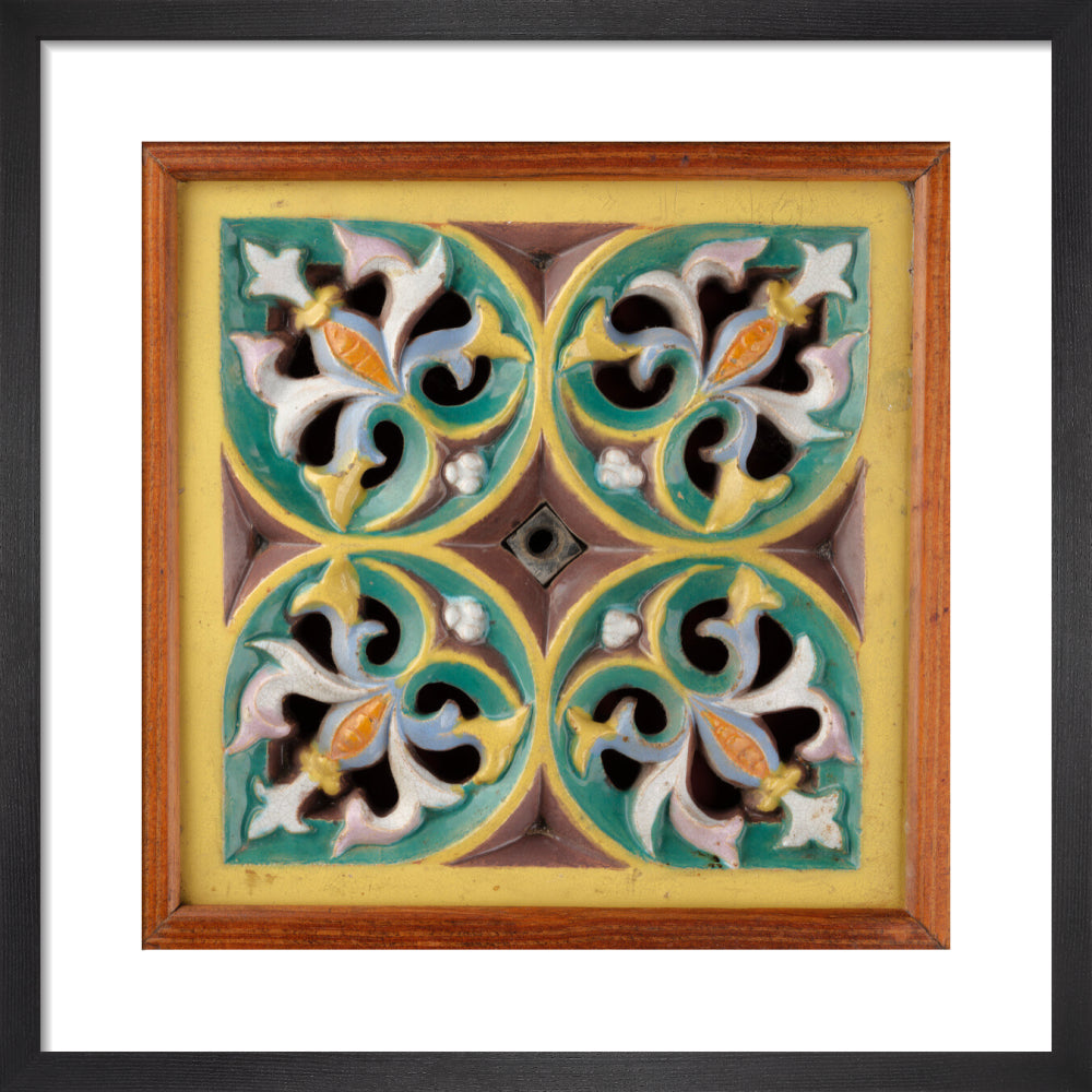 Tile, relief moulded and pierced with gothic quatrefoil design, 1851 ...