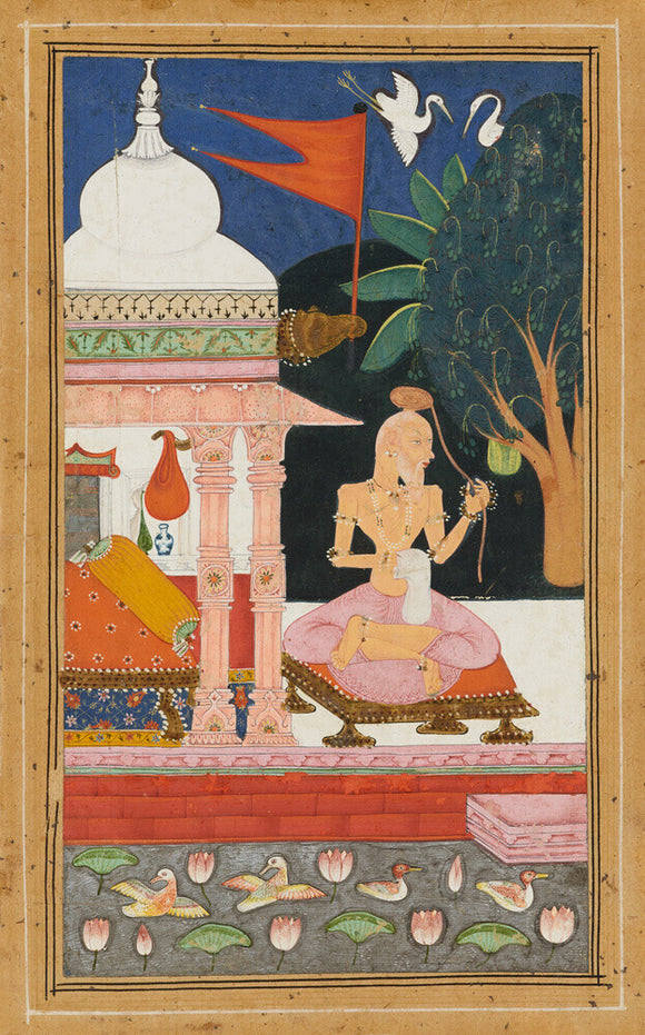 Ascetic by a lotus pool, illustrating the musical mode Devagandhara Ragini