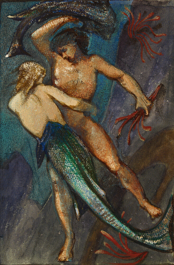 A male figure struggling with a mermaid (study for 'The Depths of the Sea')