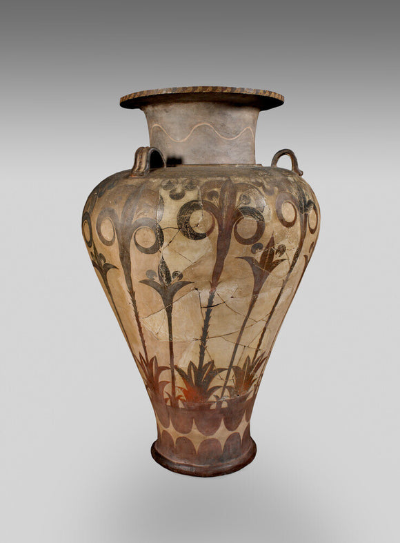 Large Palace Style jar decorated with painted palms and lilies