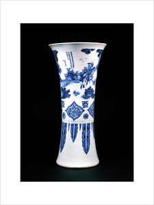 Blue-and-white vase with figures and a poem