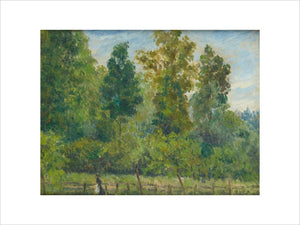 Wooded landscape: a Woman walking with a Dog