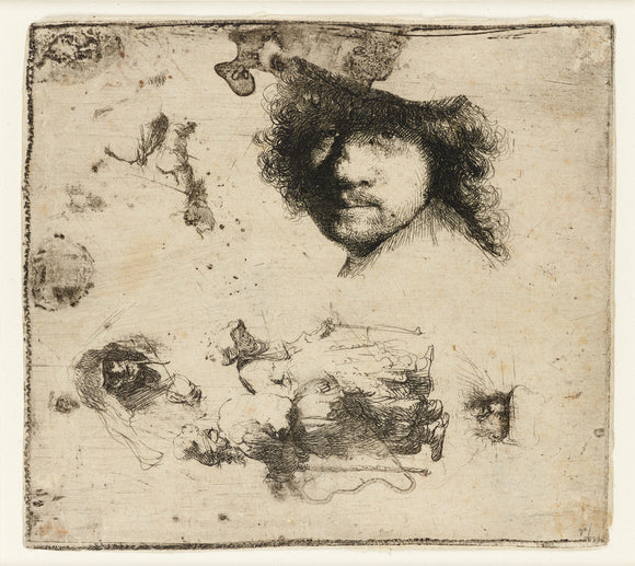 Sheet of studies: Head of the Artist, A beggar Couple, Heads of an old Man and old Woman, etc