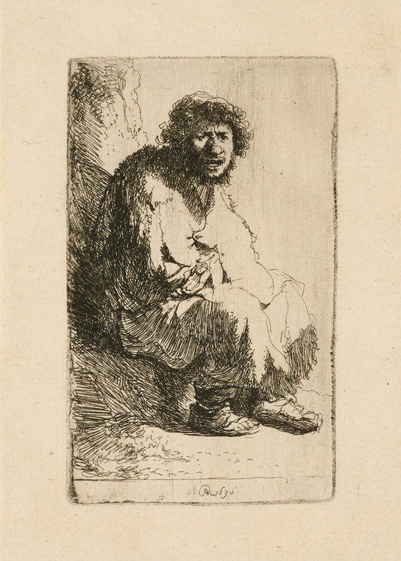 Beggar seated on a Bank
