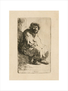 Beggar seated on a Bank