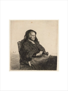 The Artist's Mother seated at a Table, looking right: three-quarter length