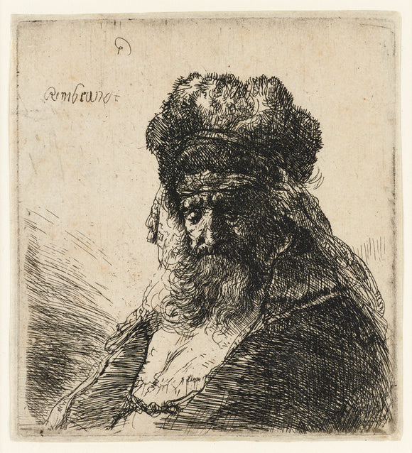 Old bearded Man in a high Fur Cap, with Eyes closed