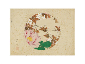 A roundel of peony and flowering cherry