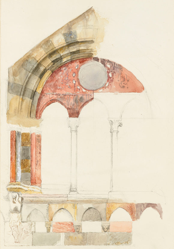 A Window of the Broletto, Como: rapid Sketch in Colour, showing Method of inlaying Marbles