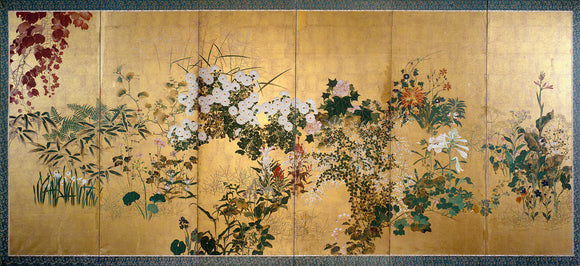 Pair of 6-fold screens - Flowers of the four seasons (autum and winter)