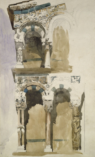 Part of the Façade of the destroyed Church of San Michele in Foro, Lucca, sketched in Colour