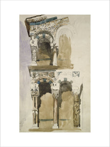 Part of the Façade of the destroyed Church of San Michele in Foro, Lucca, sketched in Colour