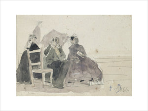 Three Women seated on Chairs on a Beach