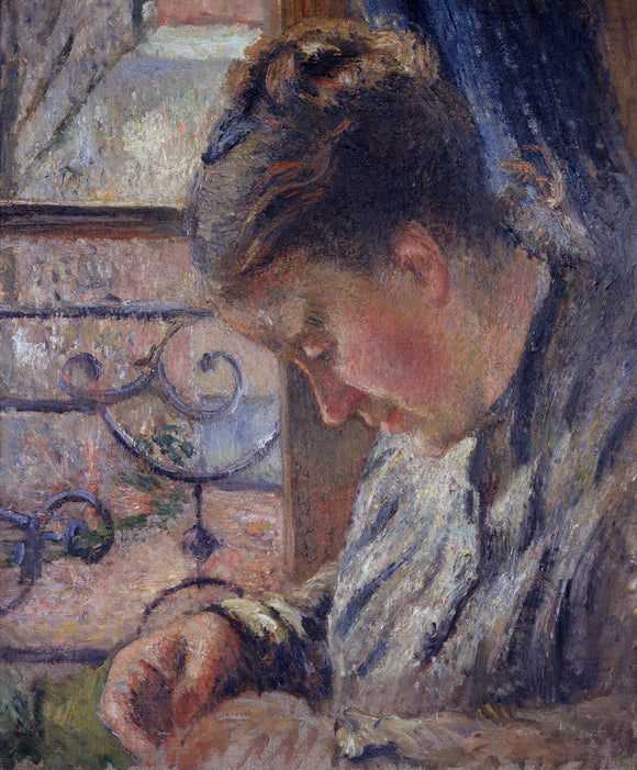 Mme Pissarro sewing beside a Window