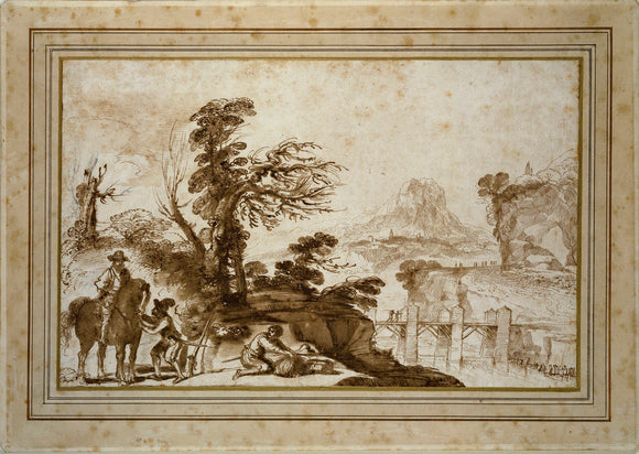 Landscape with a Horseman and a Bridge (framed)