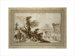 Landscape with a Horseman and a Bridge (framed)