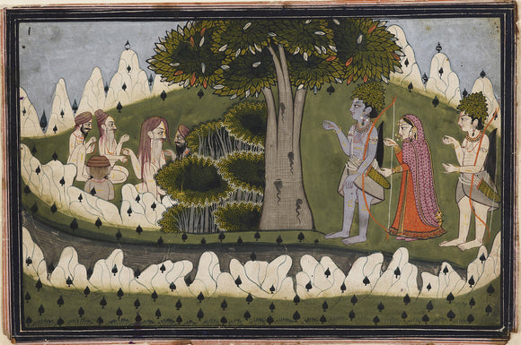 Rama, Sita and Laksmana in a landscape with ascetics