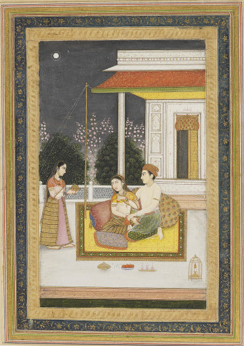 Love scene on a terrace at night