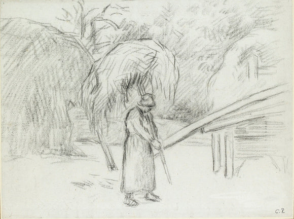 Study of a female Peasant carrying a Load of Hay in the Farmyard at Foucault