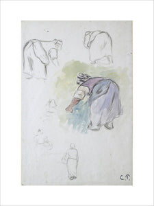 Sheet of Studies: Four Studies of a female Peasant bending, and two Studies of a Woman holding a Basket seen from the front and back