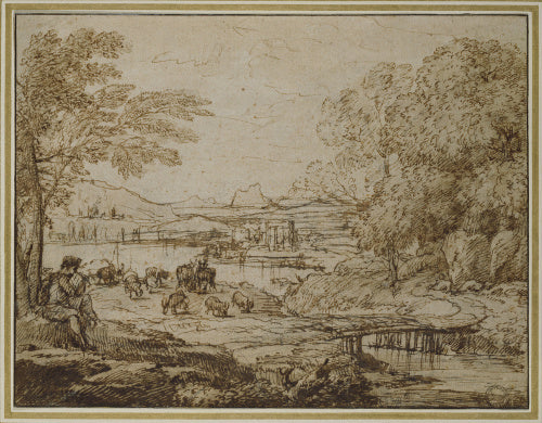 Youth playing a Pipe in a pastoral Landscape