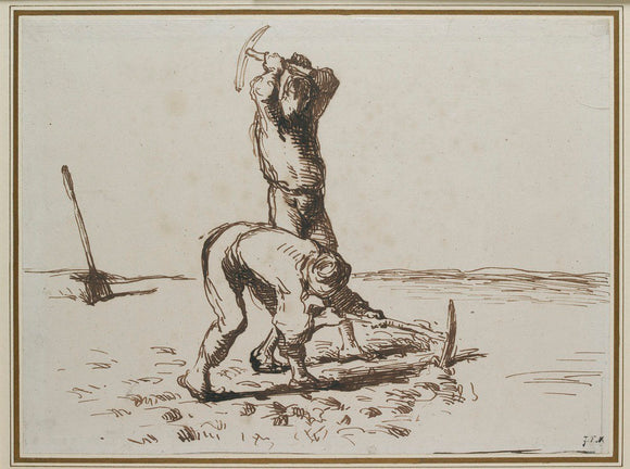 Two Peasants digging with Pickaxes