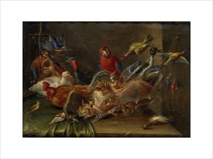 Decorative Still-Life Composition with Birds and Two Bats