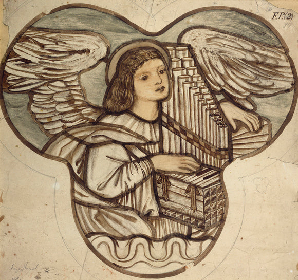 Design for stained glass in Lyndhurst Church: An Angel Organist