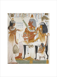Copy of wall painting, private tomb 181 of Nebamun and Ipuky, Thebes, deceased, mother and daughter offered wine by lady