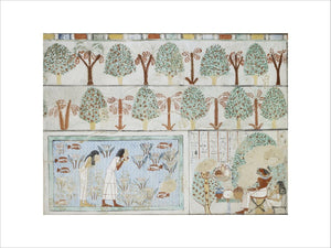 Copy of wall painting from private tomb 63 of Sebkhotpe, Thebes (I, 1, 125-128) man and wife in garden