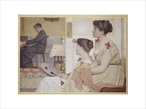 Drawing Room Scene with a young Priest at the Piano