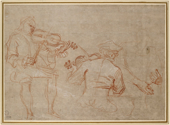 Study of two Violinists and a Pair of Hands, holding an Arm, on the right
