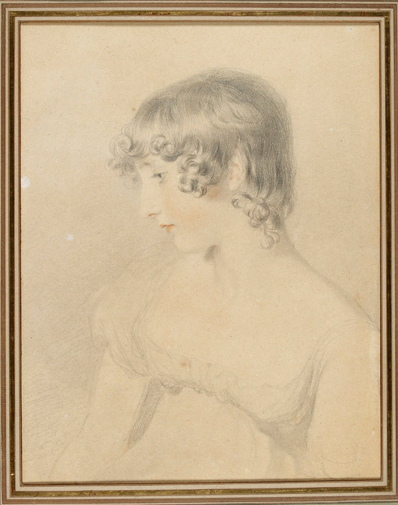 Bust portrait of Susan Bloxam, turned in profile to left