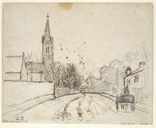 Recto: Study of Upper Norwood, London, with All Saints Church