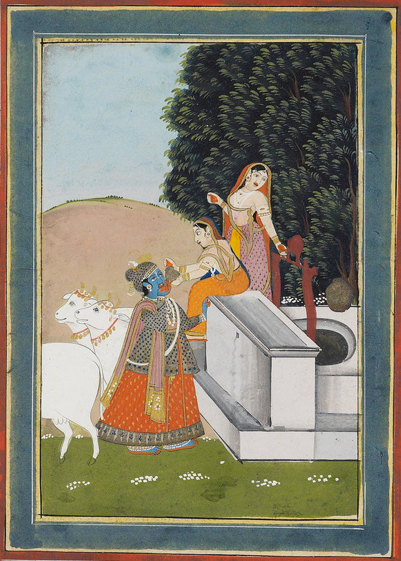 Women giving drink to Krsna at well