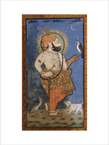 Standing portrait of Maharana Bhim Singh of Mewar, with hawk