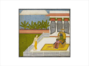 Radha and Krsna revered by the poet Bihari Lal on a terrace