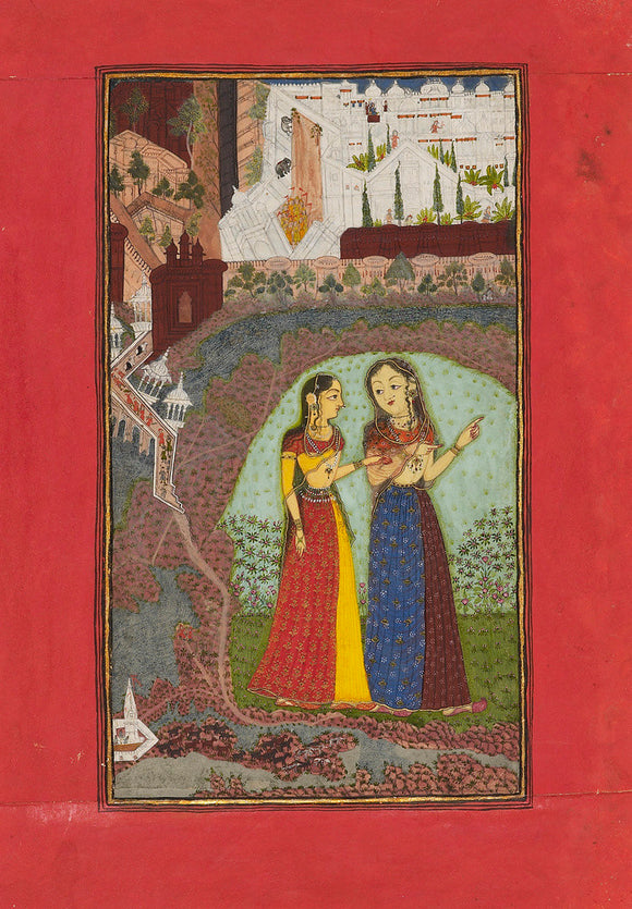 Two ladies in a landscape with palace
