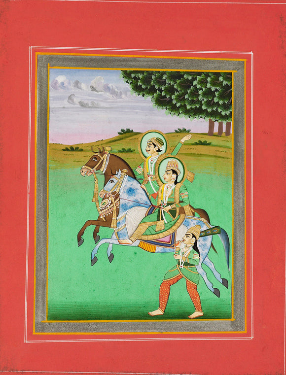 Man and woman riding. Baz Bahadur and Rumpati