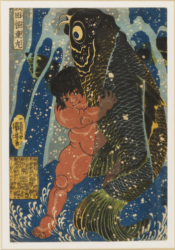 Sakata Kaido-maru wrestles with a giant carp