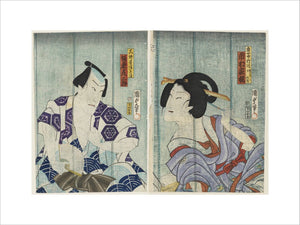 Diptych - Ichimura Kahitsu IV as his maid Takegawe & Bando Hiko saburo V as Matonoya Tokubei(or Tokujiiro) in the play Musume hydasu zen'aleu kagasuj