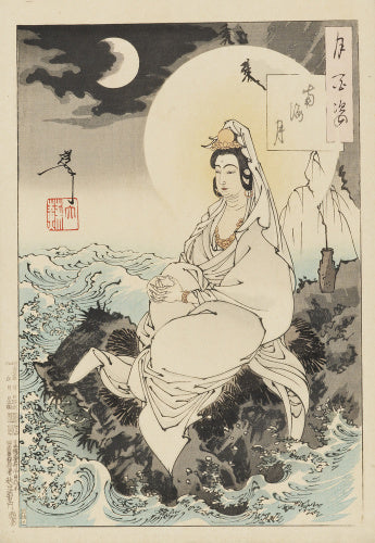 Kuan yin seated by the sea.