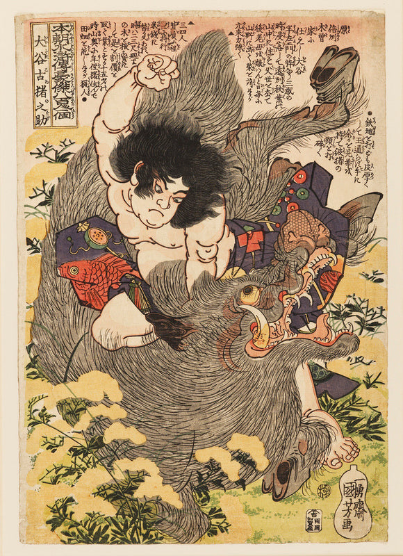 Otani Koinosuke killing a wild boar with his hands.