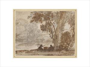 Two Figures, One with a Fishing Rod, Seated by a Tree