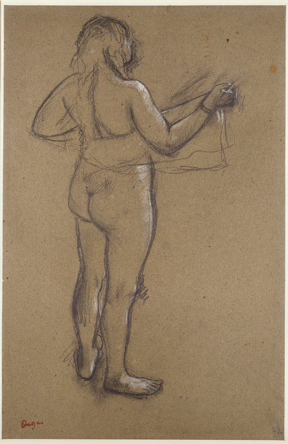 Nude Woman drying herself with a Towel, seen from behind