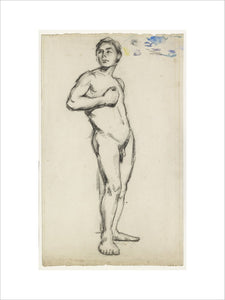 Academic Study of a male Nude with his right Hand clenched across his Chest